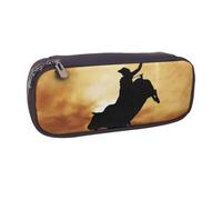 DCEHGEW Cool Bull Riding Prints PU Leather Pencil Case Flip-top Zipper Pen Pouch Organizer for School, Office, Travel, Personalized Gift
