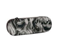 DCEHGEW Cool Evil Skull Prints Leather Pencil Case Organiser with Pen Slots, Hard Shell Stylish Pouch for School Office Travel, Gift for Students Men Women