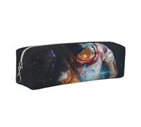 DCEHGEW Cool Man in Outer Space Galaxy Printed Leather Pencil Case Cute Stationery Organizer Simple Makeup Bag Pen Pouch, Silver Zipper