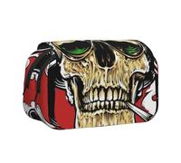 DCEHGEW Cool Skull Smoking Printed Flip Pencil Case with 2 Compartments, Large Capacity, Portable Stationery Organizer for School, Travel and Art
