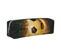 DCEHGEW Cool Soccer Ball Printed Leather Pencil Case Cute Stationery Organizer Simple Makeup Bag Pen Pouch, Silver Zipper