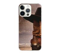 DCEHGEW Cowboy Black Hat Western Boots Prints Phone Case for iPhone 14 Pro 6.1 inch, TPU Shockproof Phone Cover Case, Supports Wireless Charging, Clear Edges