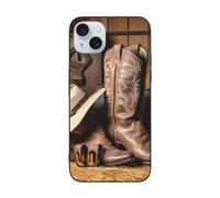 DCEHGEW Cowboy Black Hat Western Boots Prints Phone Case for iPhone 15 6.1 inch, TPU Shockproof Phone Cover Case, Supports Wireless Charging, without Lens Protection