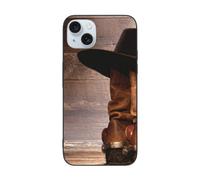 DCEHGEW Cowboy Black Hat Western Boots Prints Phone Case for iPhone 15 6.1 inch, TPU Shockproof Phone Cover Case, Supports Wireless Charging, without Lens Protection
