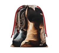 DCEHGEW Cowboy Black Hat Western Boots Soft Drawstring Gift Wrapping Bags, Reusable Polyester Pouch Storage Bag for Christmas, Halloween, Party Favors, Jewelry, Large Size: 15.8x20.9 inches
