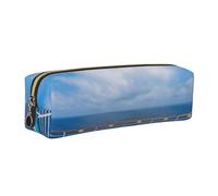 DCEHGEW Cruise Ship Printed Leather Pencil Case Cute Stationery Organizer Simple Makeup Bag Pen Pouch, Gold Zipper