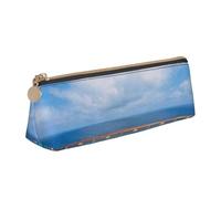 DCEHGEW Cruise Ship Printed Zipper Pencil Case Cute Stationery Organizer PVC Leather Triangle Makeup Bag Pen Pouch