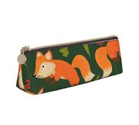 DCEHGEW Cute Animal Fox Flower Printed Zipper Pencil Case Cute Stationery Organizer PVC Leather Triangle Makeup Bag Pen Pouch