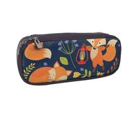DCEHGEW Cute Animal Fox Flower-r19005 Prints PU Leather Pencil Case Flip-top Zipper Pen Pouch Organizer for School, Office, Travel, Personalized Gift