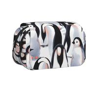 DCEHGEW Cute Baby Penguins Sketch Printed Flip Pencil Case with 2 Compartments, Large Capacity, Portable Stationery Organizer for School, Travel and Art