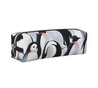 DCEHGEW Cute Baby Penguins Sketch Printed Leather Pencil Case Cute Stationery Organizer Simple Makeup Bag Pen Pouch, Silver Zipper