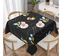 DCEHGEW Cute Bees Prints Square Tablecloth 152x152 CM, Waterproof Fabric Table Cloth for Dining Table, Farmhouse Table Cover for Kitchen Dining Tabletop Decoration