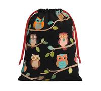 DCEHGEW Cute Brown Cartoon Owls Soft Drawstring Gift Wrapping Bags, Reusable Polyester Pouch Storage Bag for Christmas, Halloween, Party Favors, Jewelry, Large Size: 15.8x20.9 inches