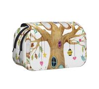 DCEHGEW Cute Fairy Tree Printed Flip Pencil Case with 2 Compartments, Large Capacity, Portable Stationery Organizer for School, Travel and Art