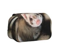 DCEHGEW Cute Ferret Printed Flip Pencil Case with 2 Compartments, Large Capacity, Portable Stationery Organizer for School, Travel and Art