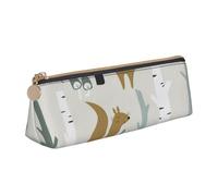 DCEHGEW Cute Fox Bear Tree Printed Zipper Pencil Case Cute Stationery Organizer PVC Leather Triangle Makeup Bag Pen Pouch