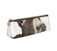 DCEHGEW Cute Funny Donkey Printed Zipper Pencil Case Cute Stationery Organizer PVC Leather Triangle Makeup Bag Pen Pouch