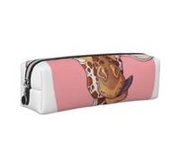 DCEHGEW Cute Funny Giraffe Printed Leather Pencil Case Cute Stationery Organizer Simple Makeup Bag Pen Pouch, Silver Zipper