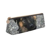 DCEHGEW Cute German Shepherd Puppy Printed Zipper Pencil Case Cute Stationery Organizer PVC Leather Triangle Makeup Bag Pen Pouch