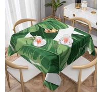 DCEHGEW Cute green palm leaves Prints Square Tablecloth 137x137 CM, Waterproof Fabric Table Cloth for Dining Table, Farmhouse Table Cover for Kitchen Dining Tabletop Decoration