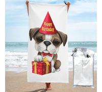 DCEHGEW Cute Happy Birthday Pug Puppy Printed Quick Dry Bath Towel 70x140 CM, Highly Absorbent Bath Sheet with Bag for Beach, Travel, Hotel and Home