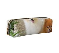 DCEHGEW Cute Pomeranian Printed Leather Pencil Case Cute Stationery Organizer Simple Makeup Bag Pen Pouch, Gold Zipper