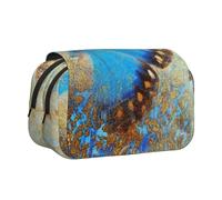 DCEHGEW Cute Retro Rust Butterfly Printed Flip Pencil Case with 2 Compartments, Large Capacity, Portable Stationery Organizer for School, Travel and Art