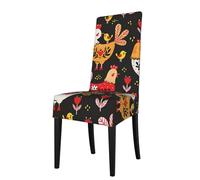DCEHGEW Cute Rooster Chickens Prints Dining Chair Covers, Washable Removable Restaurant Seat Protectors, Bar Stool & Kitchen Chair Cushion Covers, Home Decor