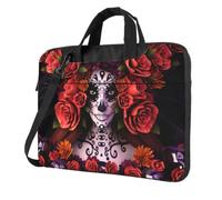 DCEHGEW Day Of The Dead Sugar Horror Skull Printed Laptop Bag 15.6 inch, Triple-Layers Protection Shockproof Crossbody Laptop Shoulder Bag for Men Women