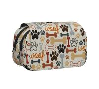 DCEHGEW Dog Bones Paw Prints Prints Flap Pencil Case Stylish Storage Bag, Double Layer Large Capacity Pen Pouch for School Office Travel