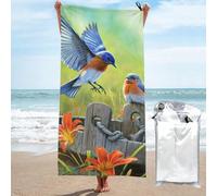 DCEHGEW Eastern Bluebird Printed Quick Dry Bath Towel 80x160 CM, Highly Absorbent Bath Sheet with Bag for Beach, Travel, Hotel and Home