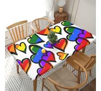 DCEHGEW Elastic Fitted Rectangle Tablecloth for 5ft Tables, Rainbow Colored Gay Pride Hearts Printed Oilproof & Washable Fabric Picnic Table Cloth Table Covers