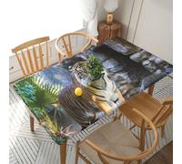 DCEHGEW Elastic Fitted Rectangle Tablecloth for 5ft Tables, Tiger in the zoo Printed Oilproof & Washable Fabric Picnic Table Cloth Table Covers