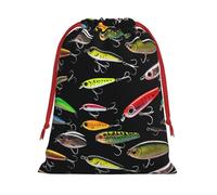 DCEHGEW Fishing Lure Soft Drawstring Gift Wrapping Bags, Reusable Polyester Pouch Storage Bag for Christmas, Halloween, Party Favors, Jewelry, Small Size: 7.9x10.6 inches