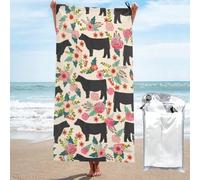 DCEHGEW Flower Show Steer Cows Cattle Printed Quick Dry Bath Towel 80x160 CM, Highly Absorbent Bath Sheet with Bag for Beach, Travel, Hotel and Home