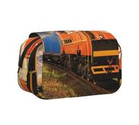 DCEHGEW Freight Train Prints Flap Pencil Case Stylish Storage Bag, Double Layer Large Capacity Pen Pouch for School Office Travel