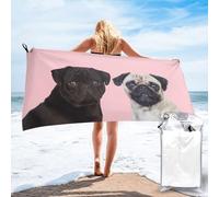 DCEHGEW Funny Animal Pug Dog Printed Quick Dry Bath Towel 140x70 CM, Highly Absorbent Bath Sheet with Bag for Beach, Travel, Hotel and Home