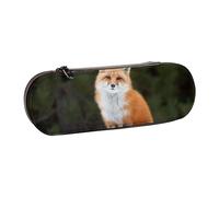 DCEHGEW Funny Fox Prints Leather Pencil Case Organiser with Pen Slots, Hard Shell Stylish Pouch for School Office Travel, Gift for Students Men Women