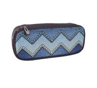 DCEHGEW Gradient Blue Denim Prints PU Leather Pencil Case Flip-top Zipper Pen Pouch Organizer for School, Office, Travel, Personalized Gift