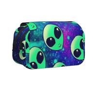 DCEHGEW Green Alien Prints Flap Pencil Case Stylish Storage Bag, Double Layer Large Capacity Pen Pouch for School Office Travel