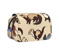 DCEHGEW Hairy Ferret Prints Flap Pencil Case Stylish Storage Bag, Double Layer Large Capacity Pen Pouch for School Office Travel
