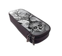 DCEHGEW Halloween Skull Prints PU Leather Pencil Case, Flip-Top Zipper Pen Pouch Organizer for School Office Travel, Stationery Holder, Gift for Women Men Kids