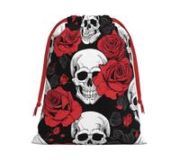 DCEHGEW Halloween Skull Soft Drawstring Gift Wrapping Bags, Reusable Polyester Pouch Storage Bag for Christmas, Halloween, Party Favors, Jewelry, Medium Size: 11.8x15.8 inches