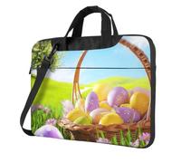 DCEHGEW Happy Holiday Rabbit and Colorful Eggs Printed Laptop Bag 13 inch, Triple-Layers Protection Shockproof Crossbody Laptop Shoulder Bag for Men Women