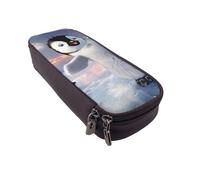 DCEHGEW Happy Penguin Prints PU Leather Pencil Case, Flip-Top Zipper Pen Pouch Organizer for School Office Travel, Stationery Holder, Gift for Women Men Kids
