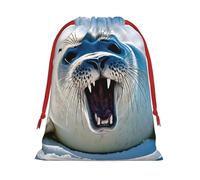 DCEHGEW Harp Seal Painting Wallpaper Soft Drawstring Gift Wrapping Bags, Reusable Polyester Pouch Storage Bag for Christmas, Halloween, Party Favors, Jewelry, Large Size: 15.8x20.9 inches