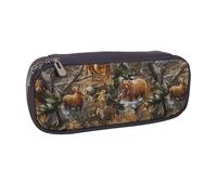 DCEHGEW Hunting Deer Bear Moose Prints PU Leather Pencil Case Flip-top Zipper Pen Pouch Organizer for School, Office, Travel, Personalized Gift