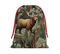 DCEHGEW Hunting Deer Bear Moose Soft Drawstring Gift Wrapping Bags, Reusable Polyester Pouch Storage Bag for Christmas, Halloween, Party Favors, Jewelry, Medium Size: 11.8x15.8 inches