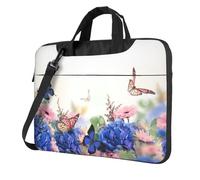 DCEHGEW Hydrangeas Daisies Butterflies Printed Laptop Bag 15.6 inch, Triple-Layers Protection Shockproof Crossbody Laptop Shoulder Bag for Men Women