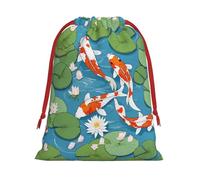 DCEHGEW Japanese Pretty Koi Fish Soft Drawstring Gift Wrapping Bags, Reusable Polyester Pouch Storage Bag for Christmas, Halloween, Party Favors, Jewelry, Small Size: 7.9x10.6 inches